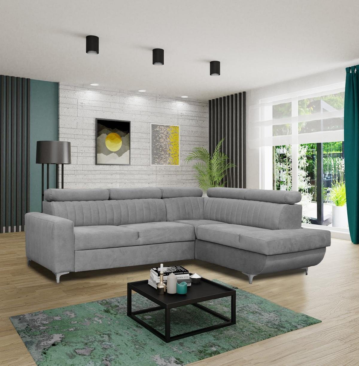 JVmoebel Grau Couch Ecke Sofas in Ecksofa Textil Made Europe Sitz Wohnzimmer, L-Form Sofa