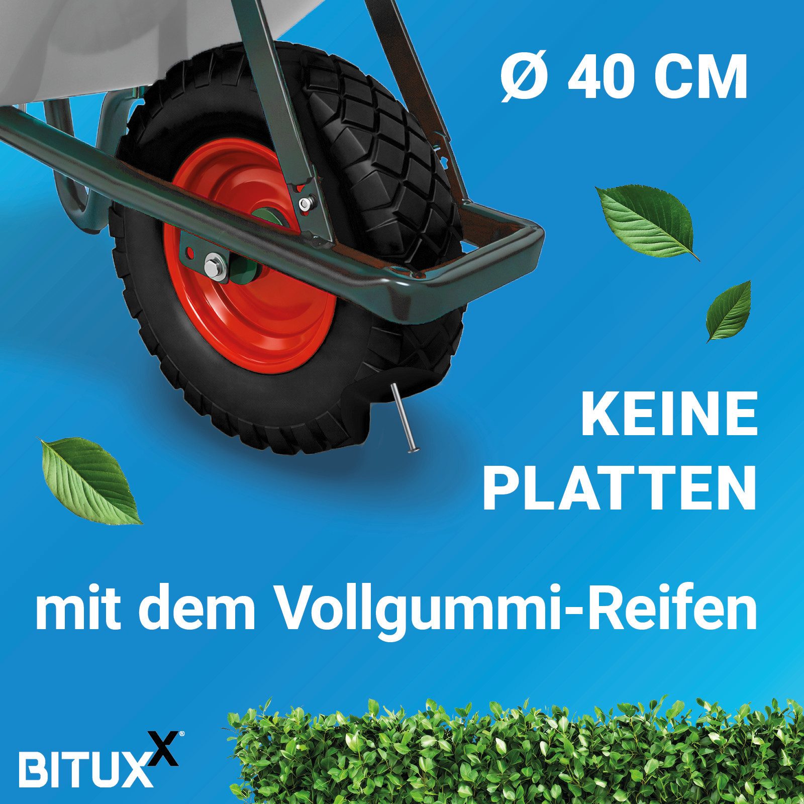 Bituxx Schubkarre Gartenschubkarre Dunkelgrün mit PU Rad Schwarz, (MS-17635) – Bild 5 von 5