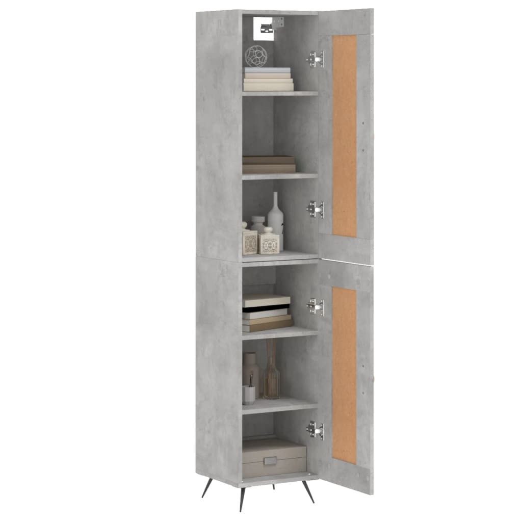 furnicato Highboard mit Sideboard 34,5x34x180 cm Betongrau aus Holzwerkstoff und (1 St), Stabiler Beistellschrank mit viel Stauraum und feuchtfester Fläche