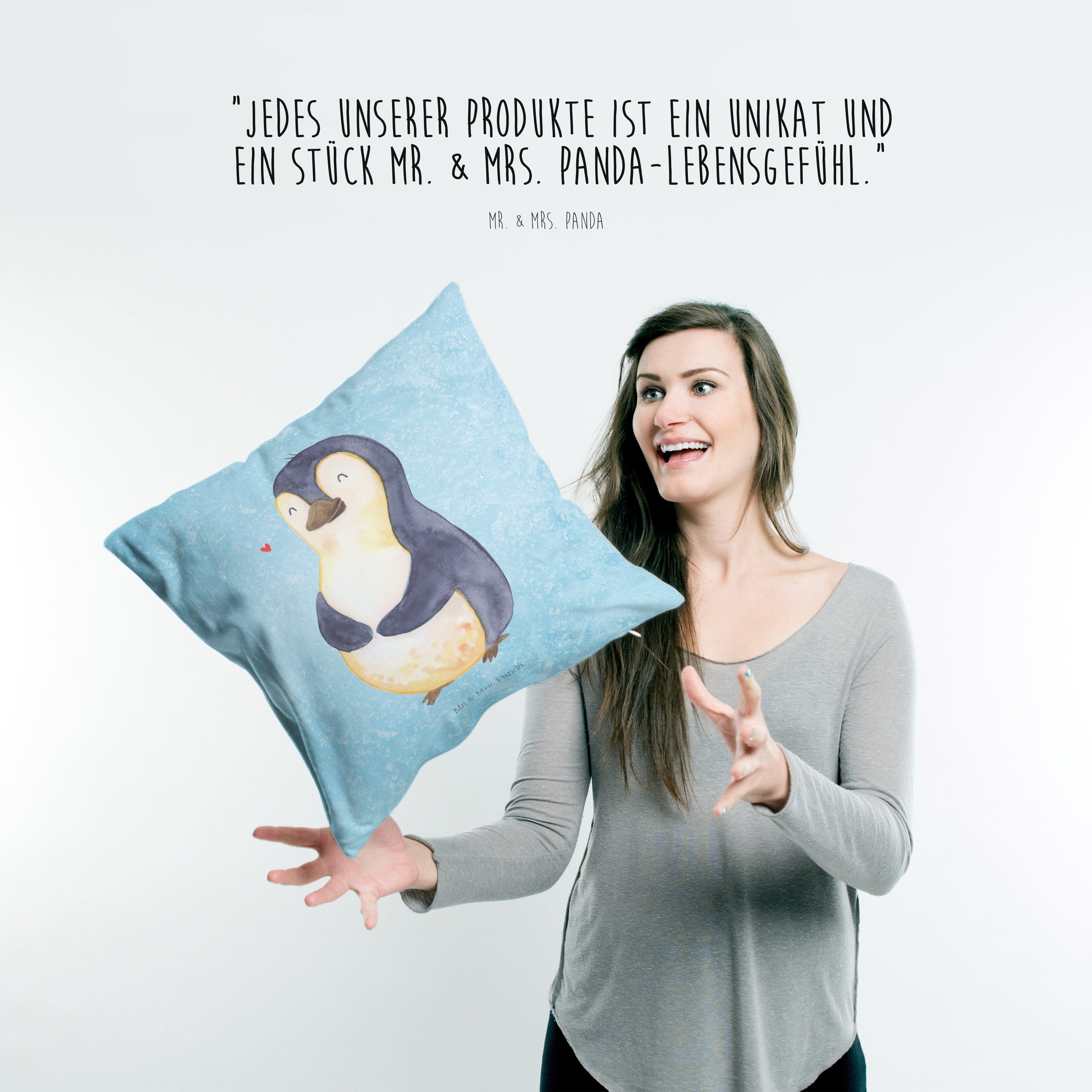Geschenk, Mrs. Pinguin & - Motivkissen, Kopfkissen, Diät Dekokisse - Dekokissen Panda Mr. Eisblau