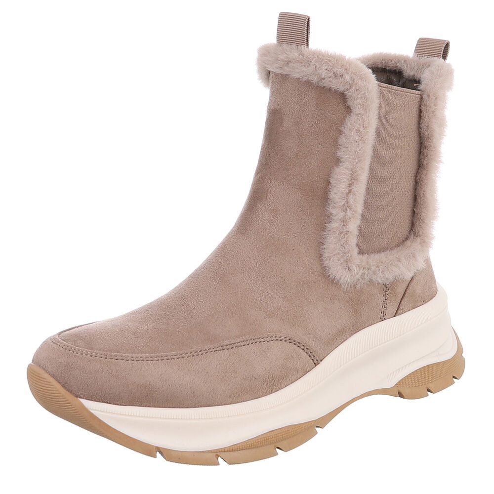 Ital-Design Bequemer Damen-Stiefel mit plüschigem Futter für Alltag Plateaustiefelette (90648953) Keilabsatz/Wedge Stiefeletten in Hellbraun