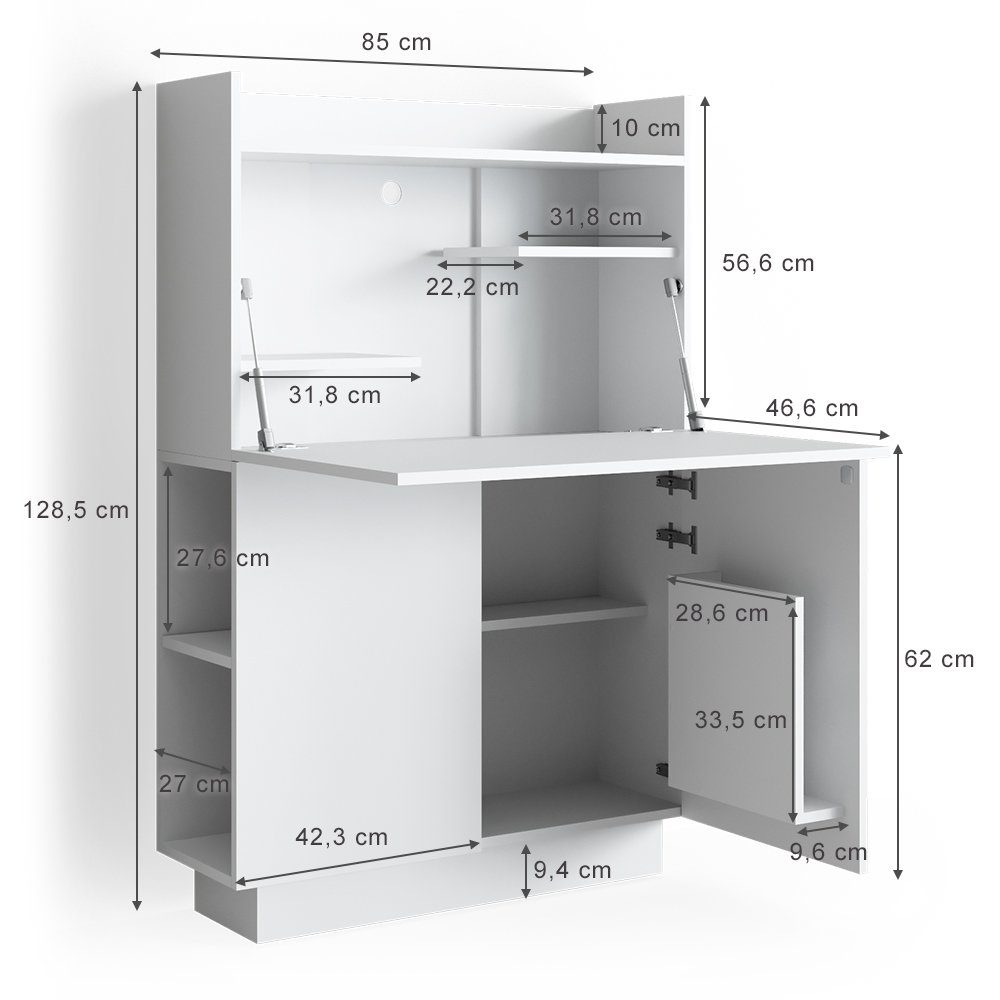 Weiß Büroschrank Regal-Schreibtisch Vicco ALENA Schrankschreibtisch