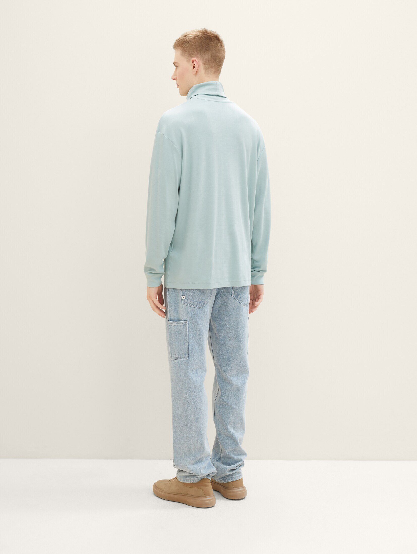 Relaxed mint dusty TAILOR mit blue Denim T-Shirt Rollkragen TOM Langarmshirt