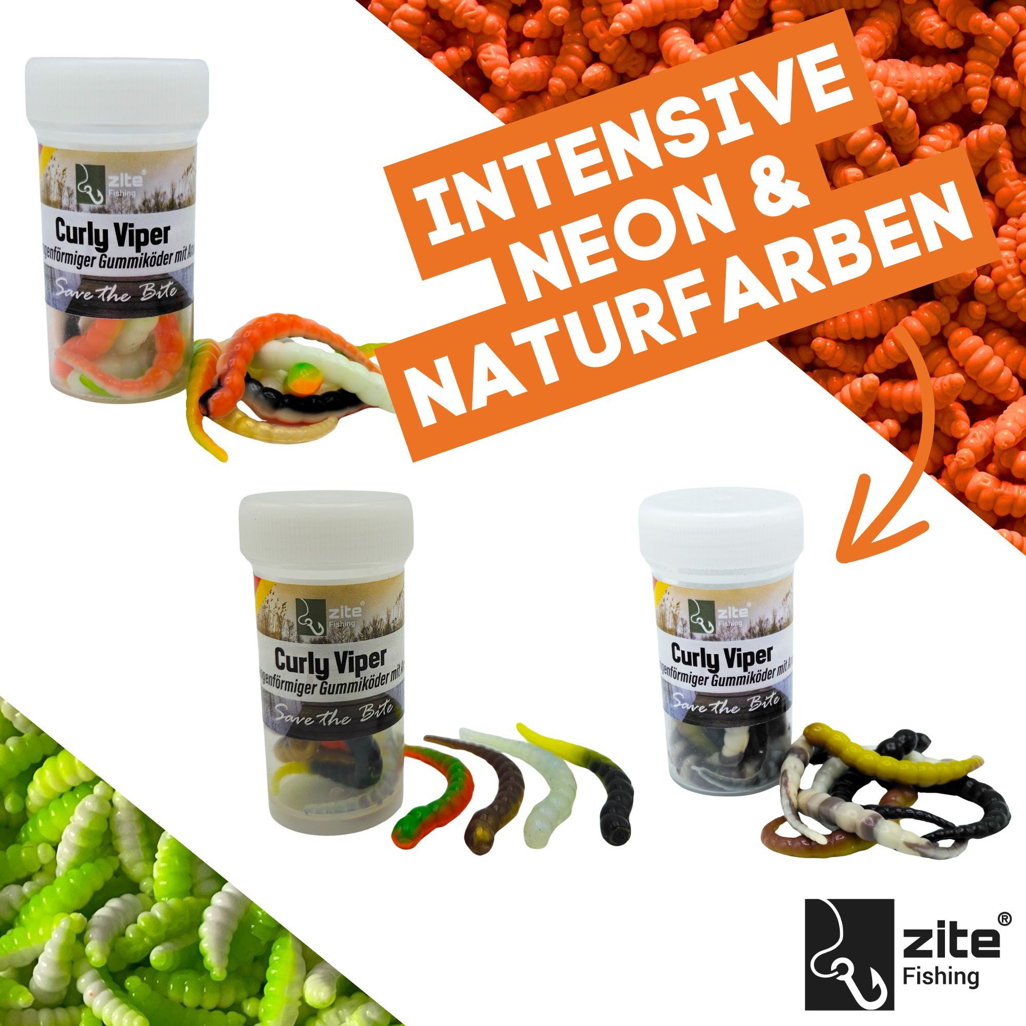 Zite Kunstköder Curly Viper UL Forellenköder 5 Sorten mit 2 Rotationshaken Gr. 4, (Starter-Set)