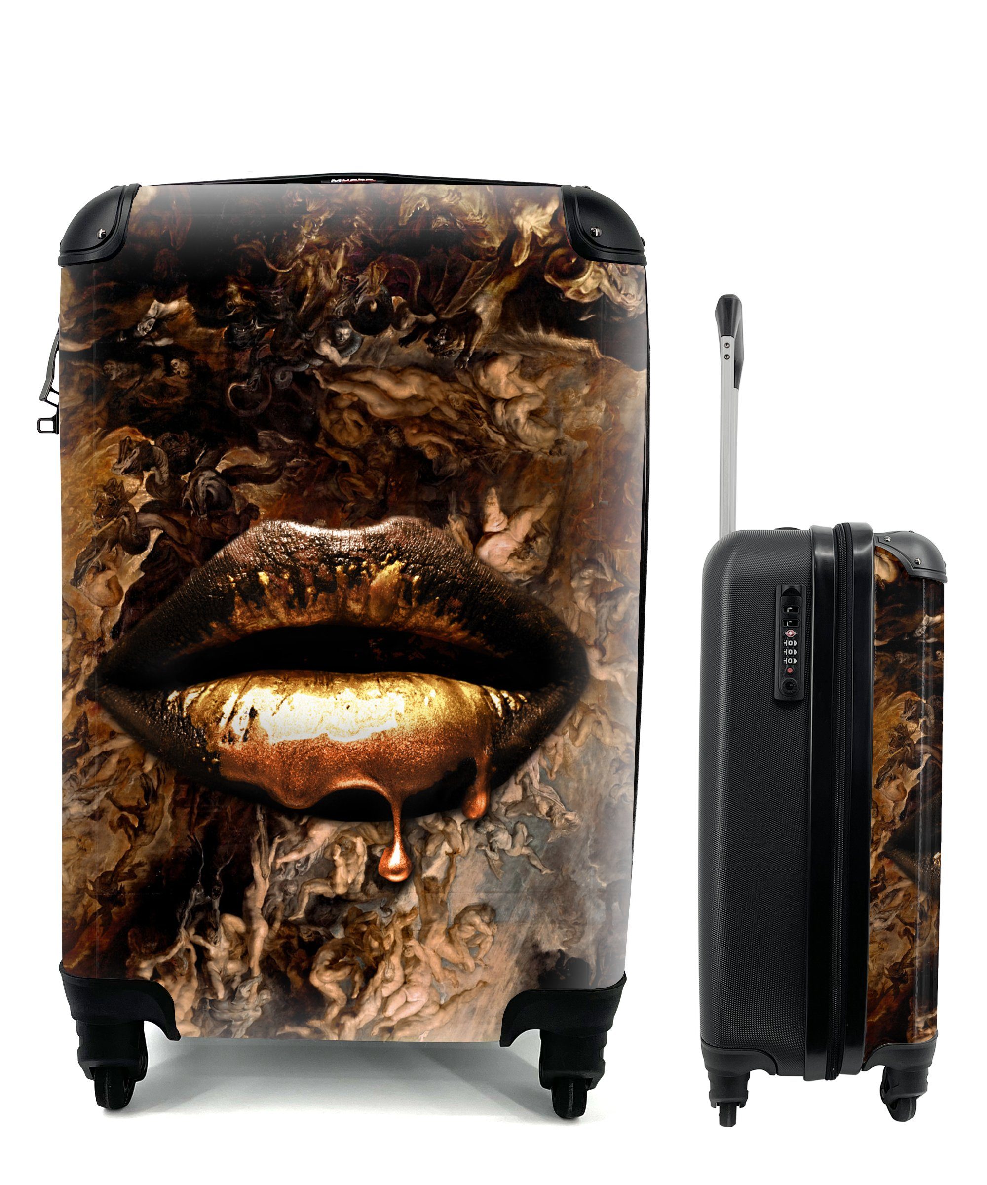 MuchoWow Handgepäckkoffer Gold - Lippen - Luxus, 4 Rollen, Reisetasche mit rollen, Handgepäck für Ferien, Trolley, Reisekoffer