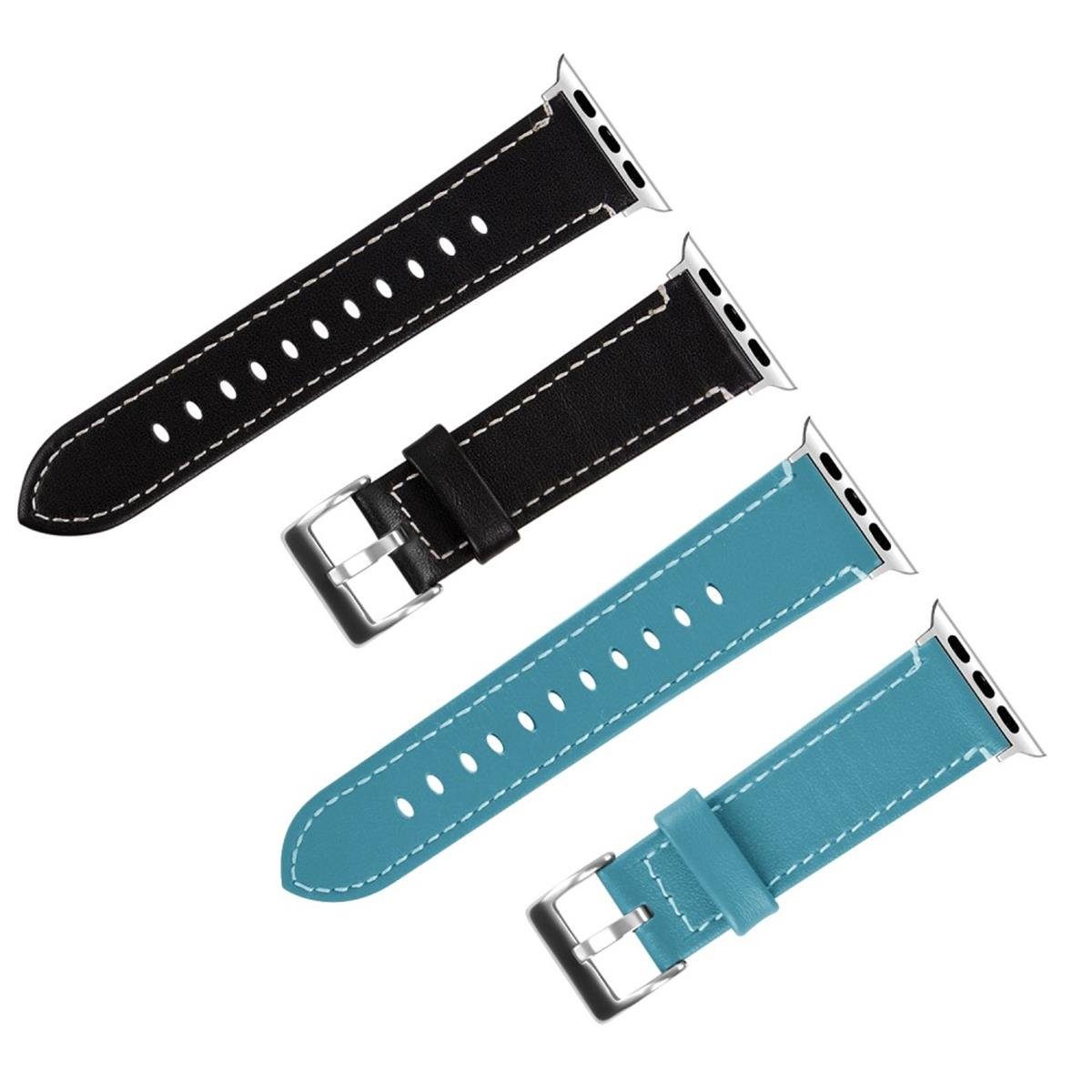Edelstahl Smartwatch-Armband Watch Serie Series, Leder Armband Blau CoverKingz Faltschließe 2/Ultra/9/8/7/6/SE/5/4/3 Lederband 49/45/44/42mm Apple für Retro Ultra