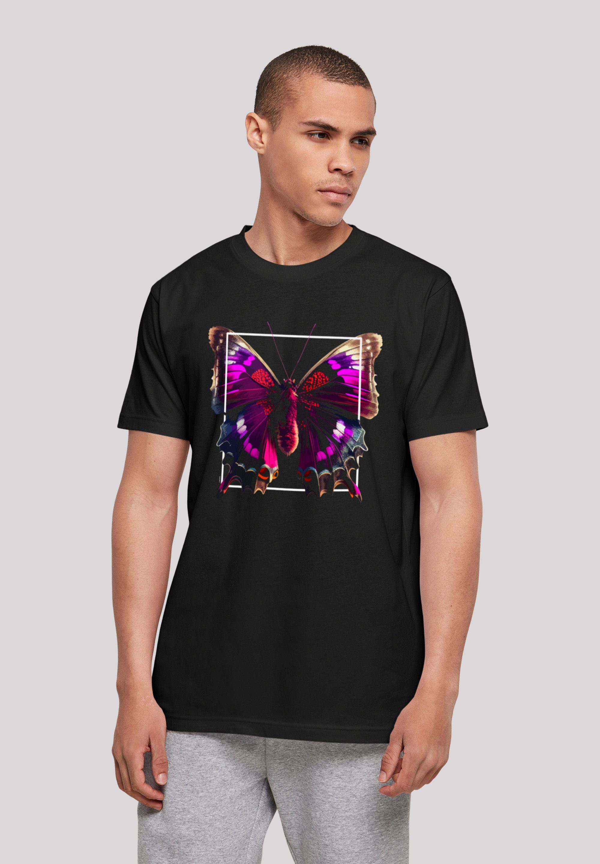 Pink schwarz T-Shirt Print F4NT4STIC Schmetterling TEE UNISEX