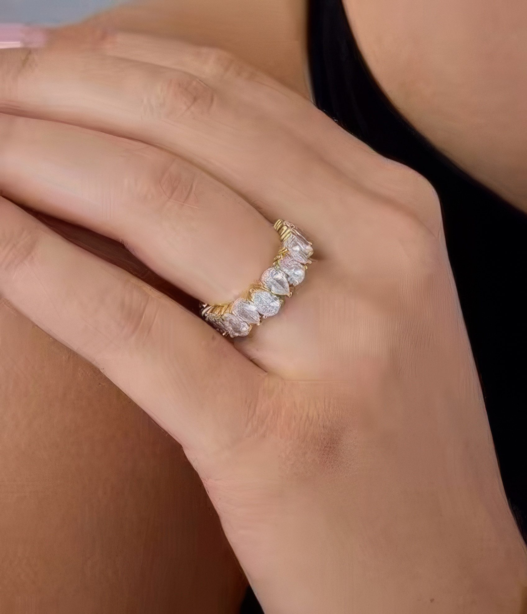Jumpeak Diamantring Voll-Diamantring,Tropfenförmiger Diamantring,14k Gold-Diamantring, damen geschenk,geschenk zur firmung mädchen,liebes geschenk für sie