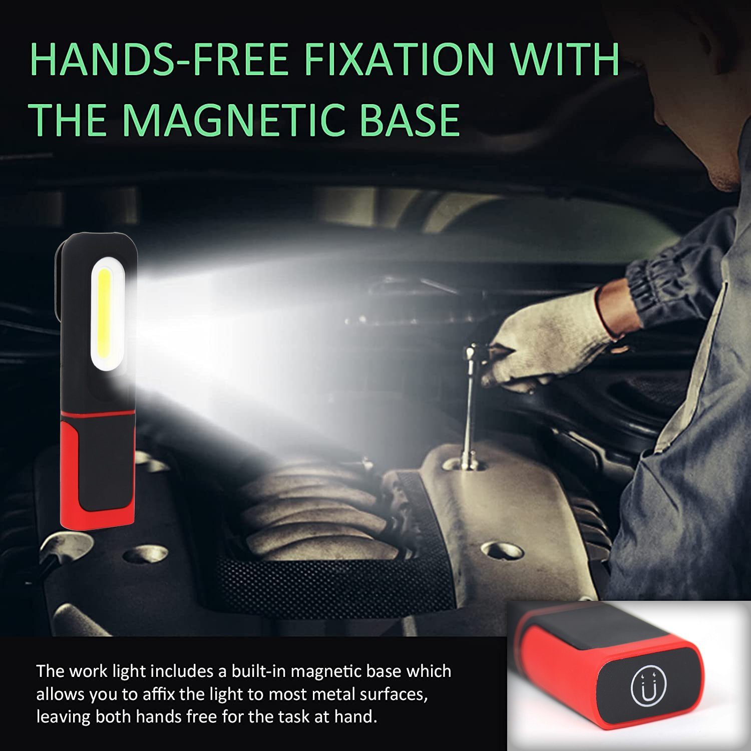 ONDIS24 LED Arbeitsleuchte Akkuleuchte Arbeitslampe für Camping Handscheinwerfer, mit magnetischem Haltefuß & Haken 350 Lumen 1200 mAh Akku