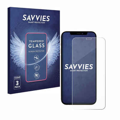 Savvies Panzerglas für Apple iPhone 12, Displayschutzglas, 3 Stück, Schutzglas Echtglas 9H Härte klar Anti-Fingerprint