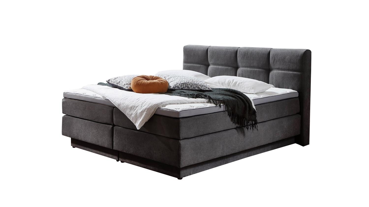 Sun Garden Boxspringbett Boxspringbett Portage grau inkl. Bettkasten Topper 180x200 cm