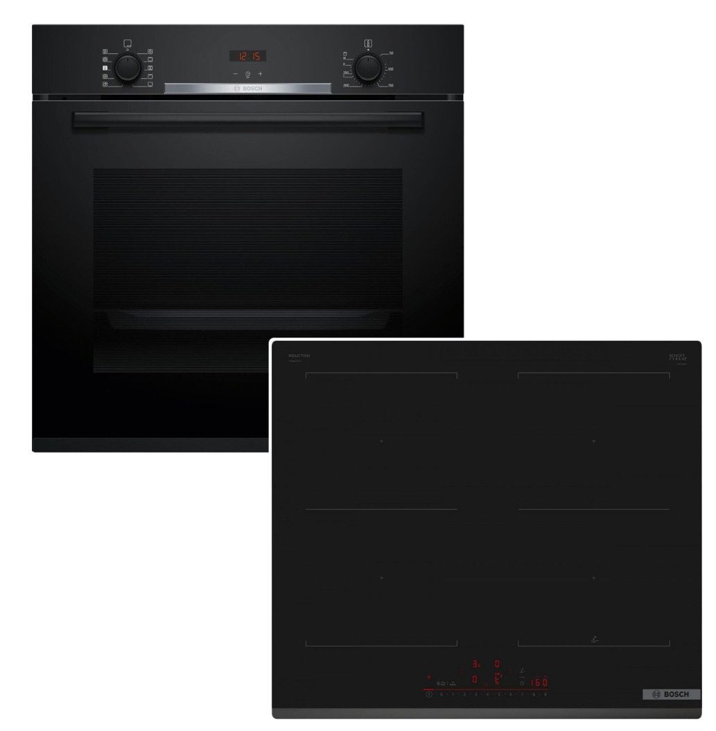 BOSCH Backofen-Set Hydrolyse Teleskopauszug + Induktionskochfeld CombiZone autark 60 cm