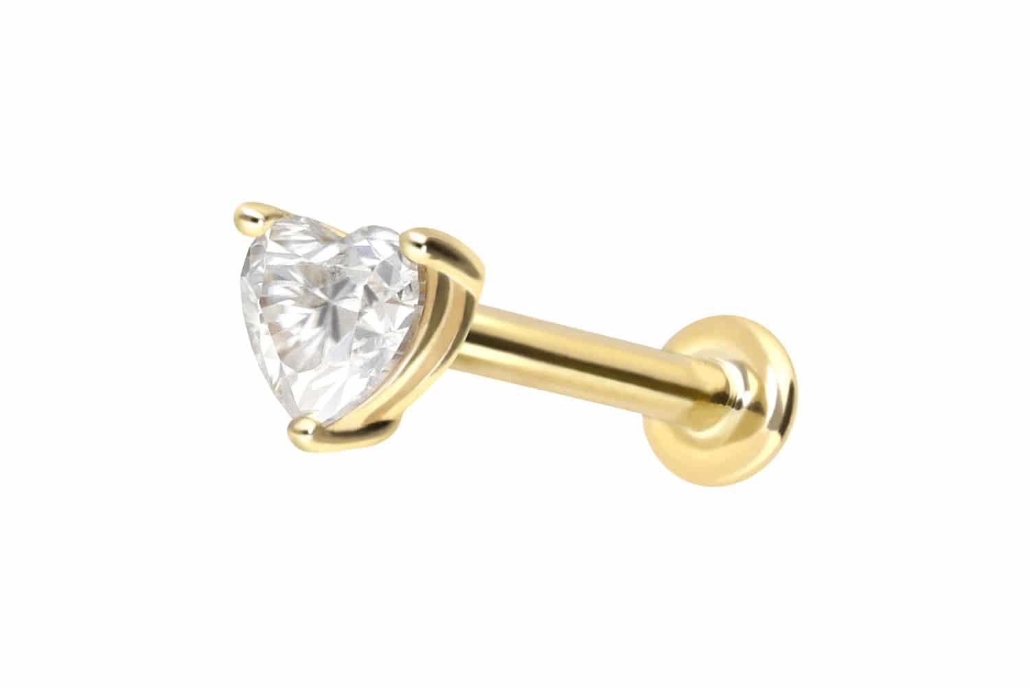 Piercing-Set 14 Karat Gold Labret mit Push Fit MOISSANIT-HERZ