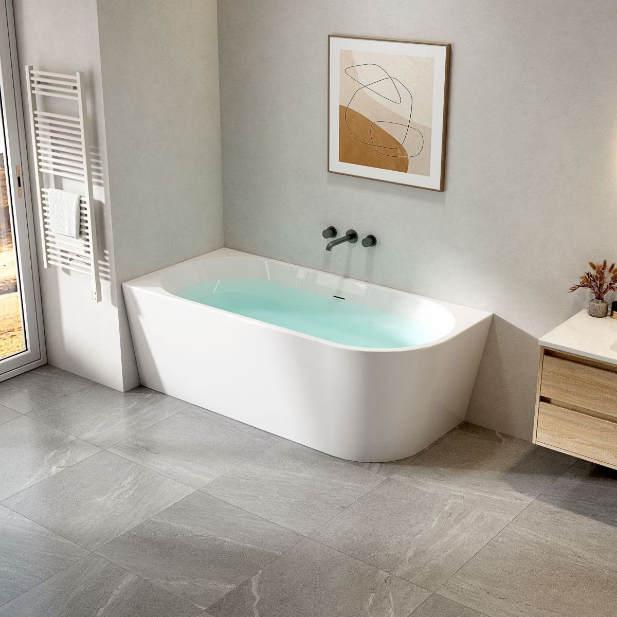 Belvit Badewanne halbfreistehend & freistehend aus Acryl – Eckbadewanne oder oval, Links, Mittig & Rechts, in 180x80 - 170x78 cm, mit Ablaufgarnitur