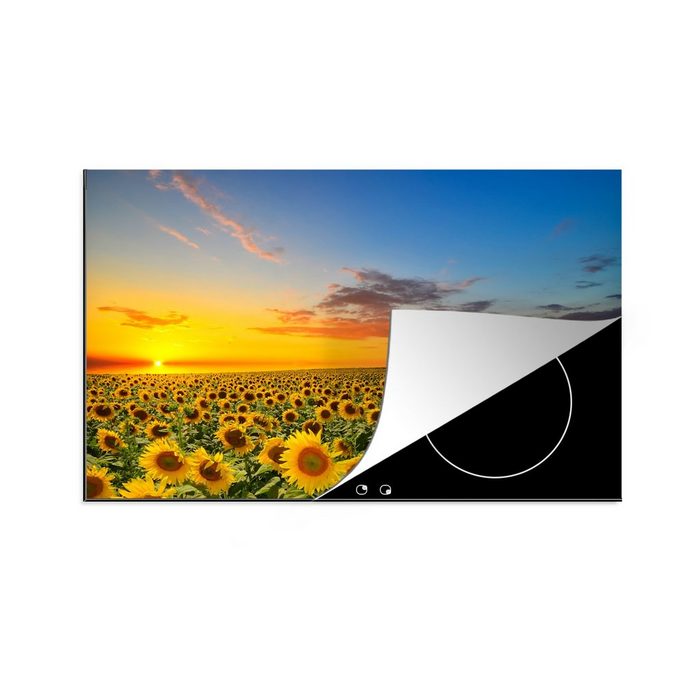 MuchoWow Herdblende-/Abdeckplatte Blumen - Sonnenblume - Sonnenuntergang - Nacht - Orange Vinyl (1 tlg) induktionskochfeld Schutz für die küche Ceranfeldabdeckung