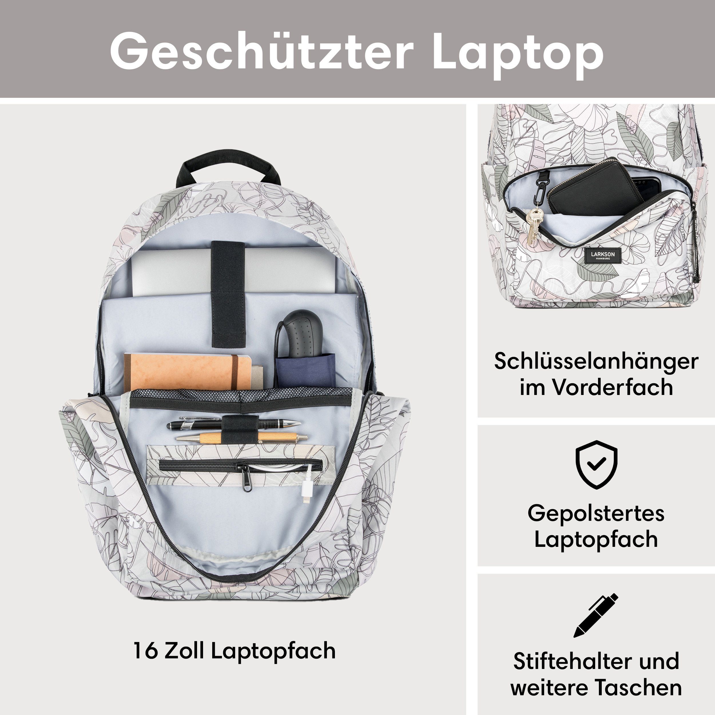 Seitentasche, 3 Laptopfach, (Keine Wasserabweisend Blushed Mädchen Teenager Schulrucksack LARKSON Rucksack Jungen No Leaves Set), Schule