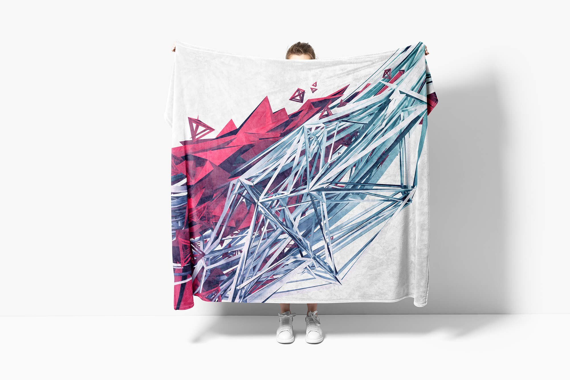 Modern (1-St), Saunatuch Art Kunst Handtuch Handtücher Baumwolle-Polyester-Mix Kuscheldecke Strandhandtuch Fotomotiv Abstrakt Handtuch Sinus mit Cyb, 3d