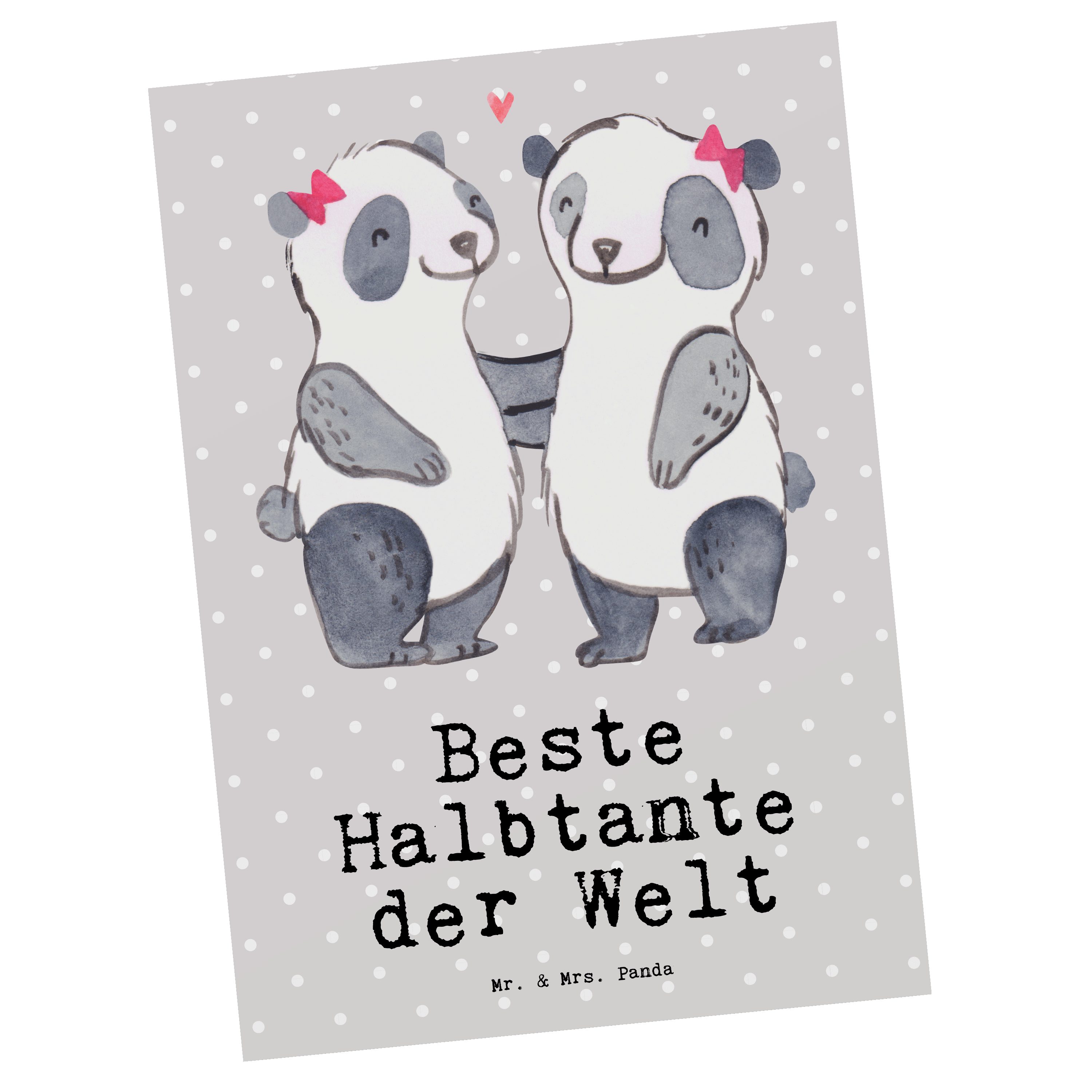 Mr. & Mrs. Panda Postkarte Panda Beste Halbtante der Welt - Grau Pastell - Geschenk, Danke, Stie
