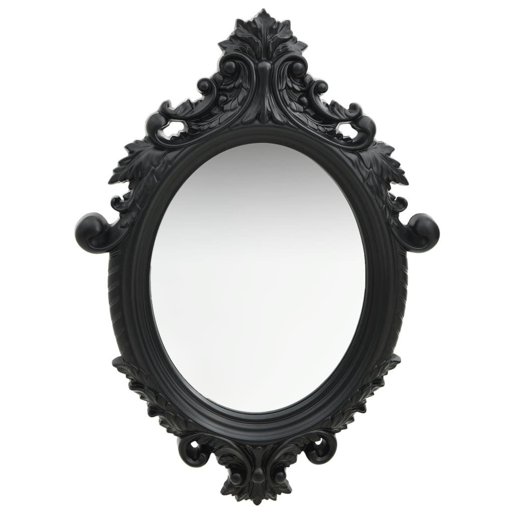 furnicato Wandspiegel Ovaler 56 x 76 cm Schwarz mit dekorativem PU-Rahmen (1-St), Barock-Spiegel im Antik-Look mit Haken für das Ankleidezimmer