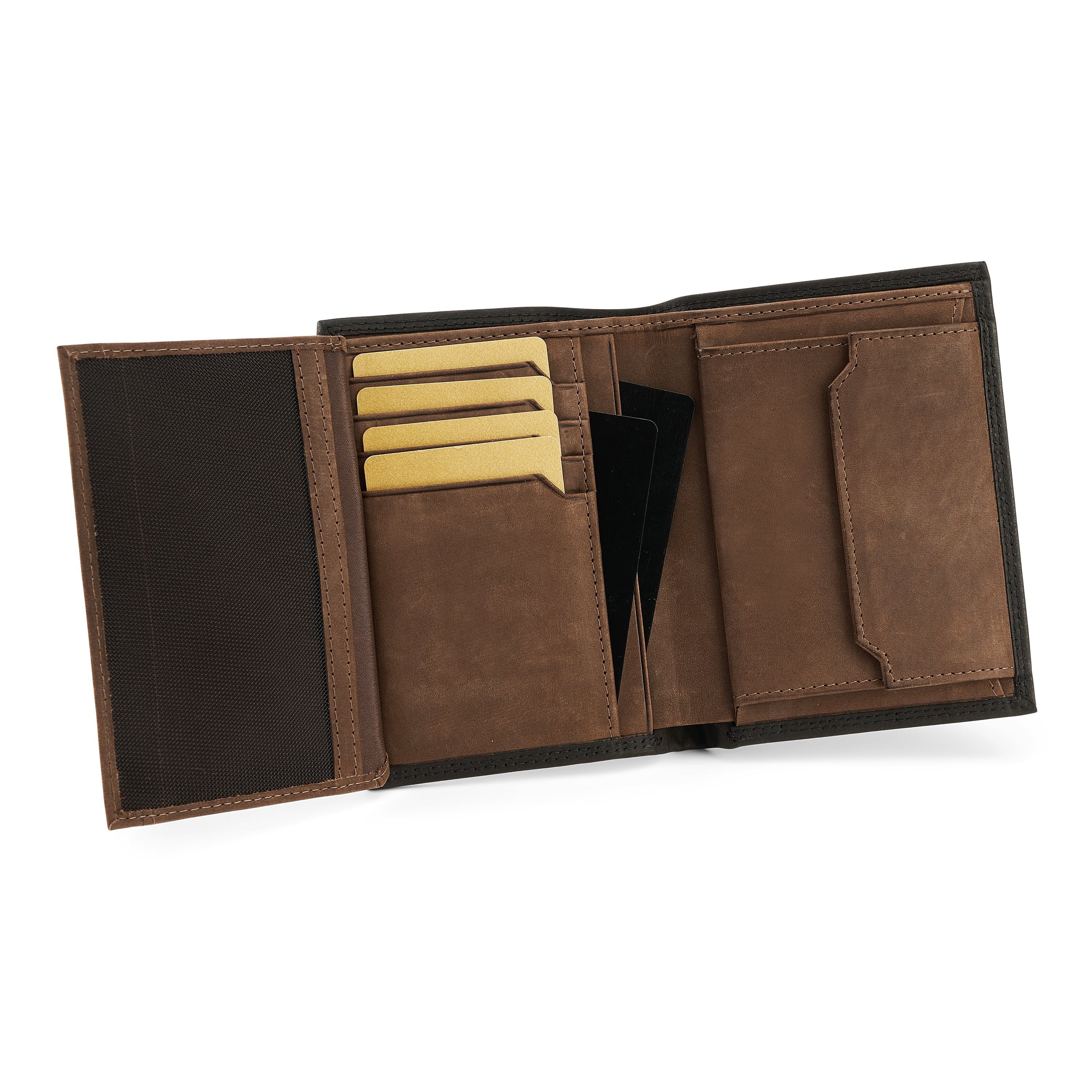 SERASAR Geldbörse gegen mit aus Echtleder "Vintage" (1-tlg), Geschenkbox RFID-Schutz inkl. Datenklau Schwarz/Braun Geldbörse
