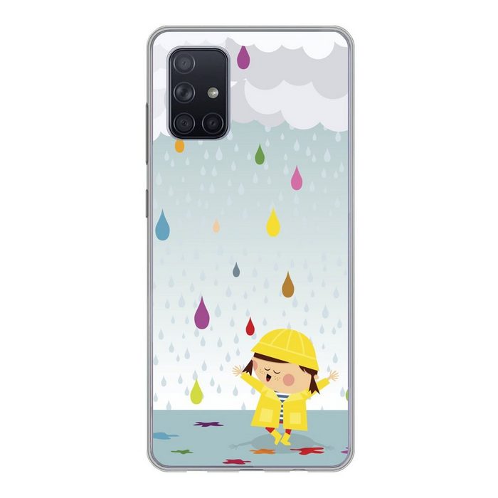 MuchoWow Handyhülle Illustration eines Kindes umgeben von bunten Wassertropfen Handyhülle Samsung Galaxy A51 5G Smartphone-Bumper Print Handy
