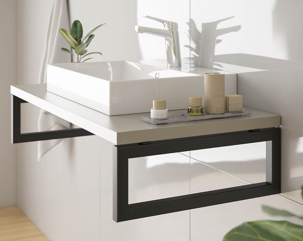 Thumbnail - einfachgutemoebel Aufsatzwaschbecken Qualitäts Waschtischkonsole Bath-O-Line, 490mm 1 Paar, schwarz matt (1-St., SET ent...