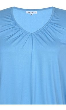 Zhenzi 3/4-Arm-Shirt Shirt A-Linie mit V - Ausschnitt blau