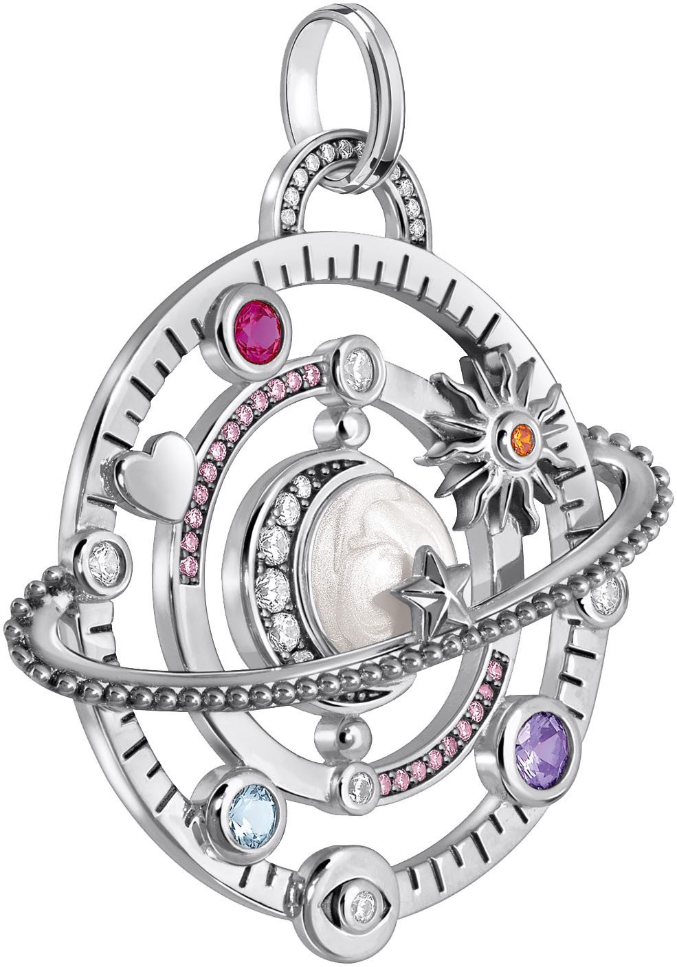 THOMAS SABO Kettenanhänger Schmuck Silber 925 Anhänger Planetenring mit Umlaufbahnen, mit Glas-Keramik Stein, Zirkonia, Korund und Spinell (synth)
