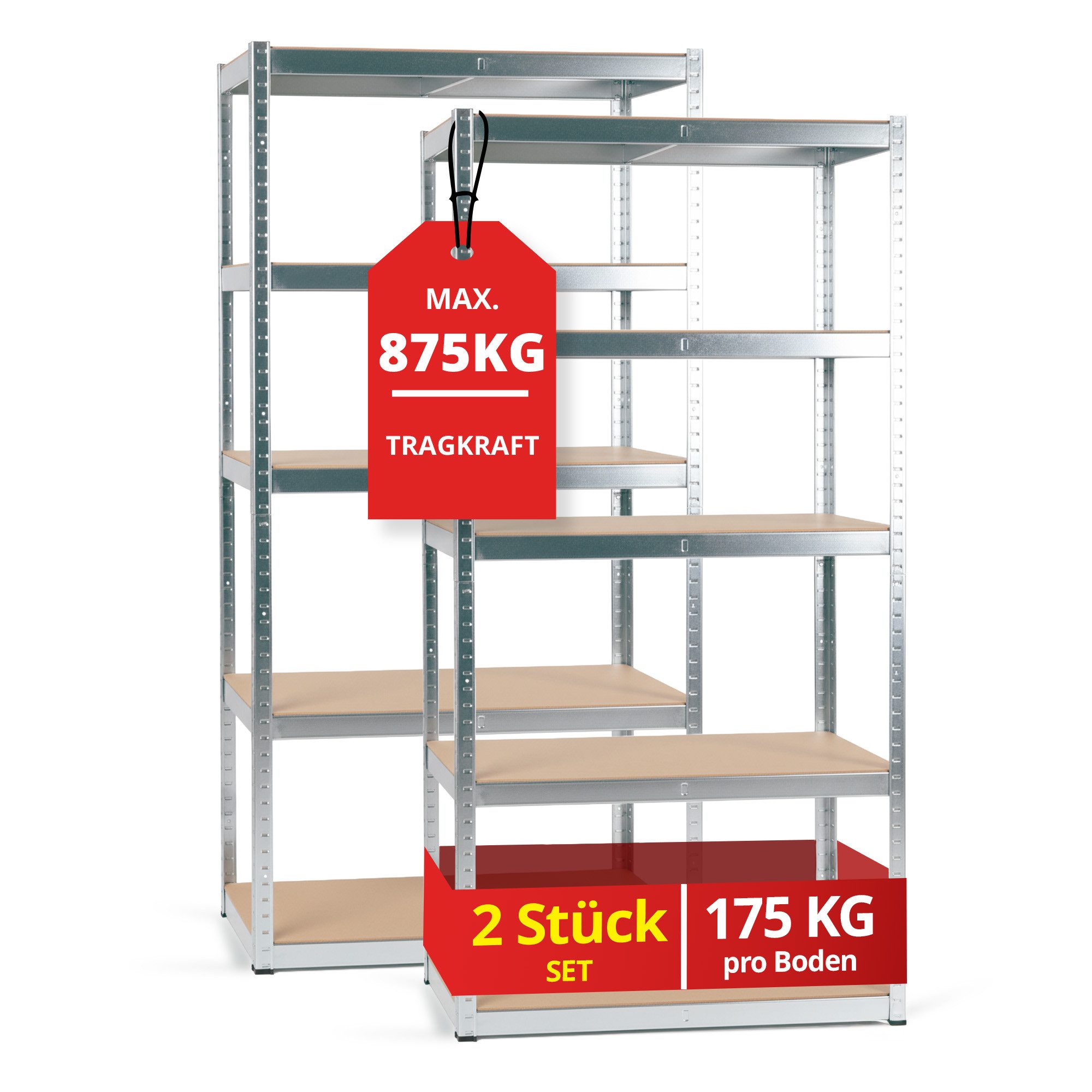 Stagecaptain Schwerlastregal Lagerregal - 5 variabel montierbare Böden - auch als Werkbank umbaubar, 2er Spar-Set 2-tlg., Tragkraft pro Boden: 175 kg, gesamt 875 kg