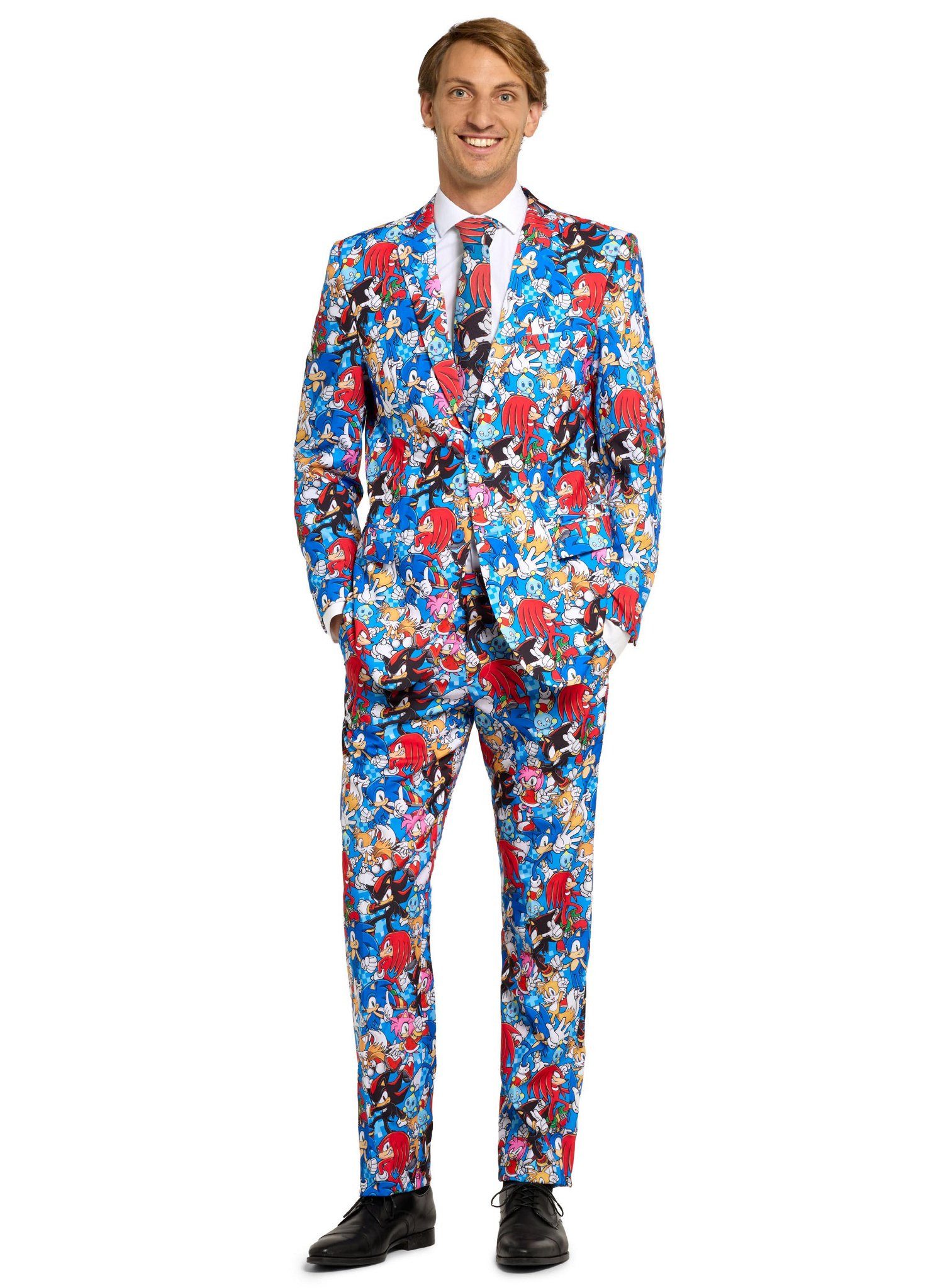 Opposuits Partyanzug Sonic the Hedgehog Anzug, Ein Anzug wie ein Wimmelbild: Sonic und Co. in wildem Gewusel