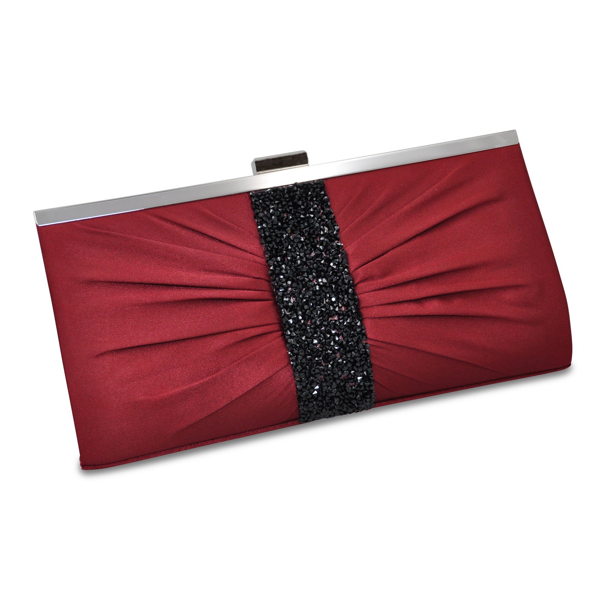 Abendtasche Bordeauxfarbene Satin-Optik mit Strassbesatz