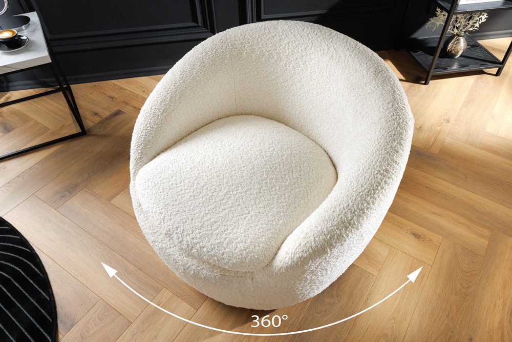 riess-ambiente Drehsessel ALPINE weiß (Einzelartikel, 1-St), Wohnzimmer · Bouclé · Teddy-Plüsch-Stoff · 360° drehbar · mit Armlehne