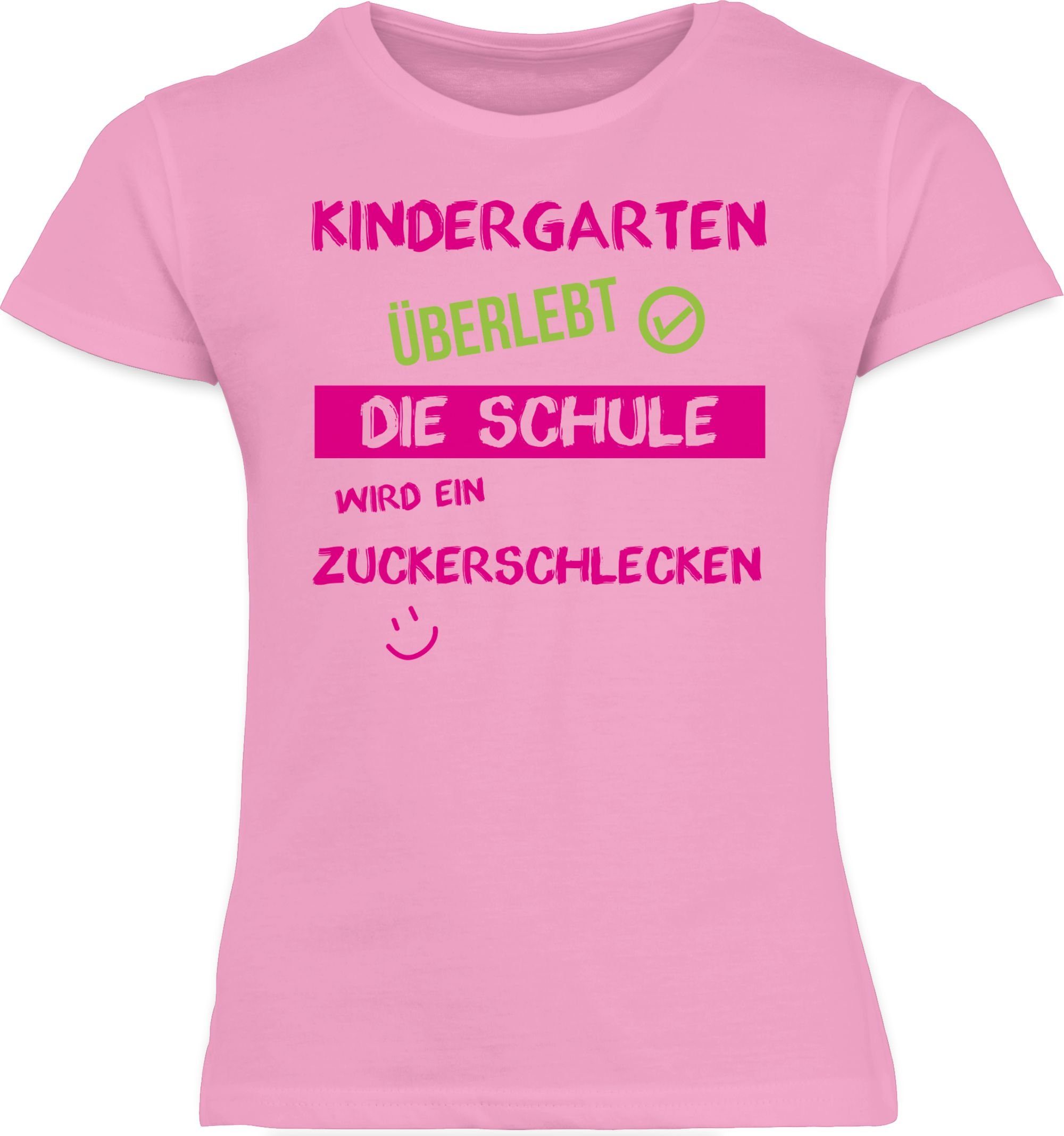 Shirtracer T-Shirt Kindergarten überlebt Rosa Einschulung Mädchen 2 rosa Emoticon