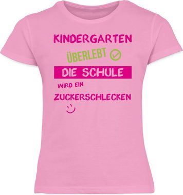 Shirtracer T-Shirt Kindergarten überlebt rosa Emoticon Einschulung Mädchen