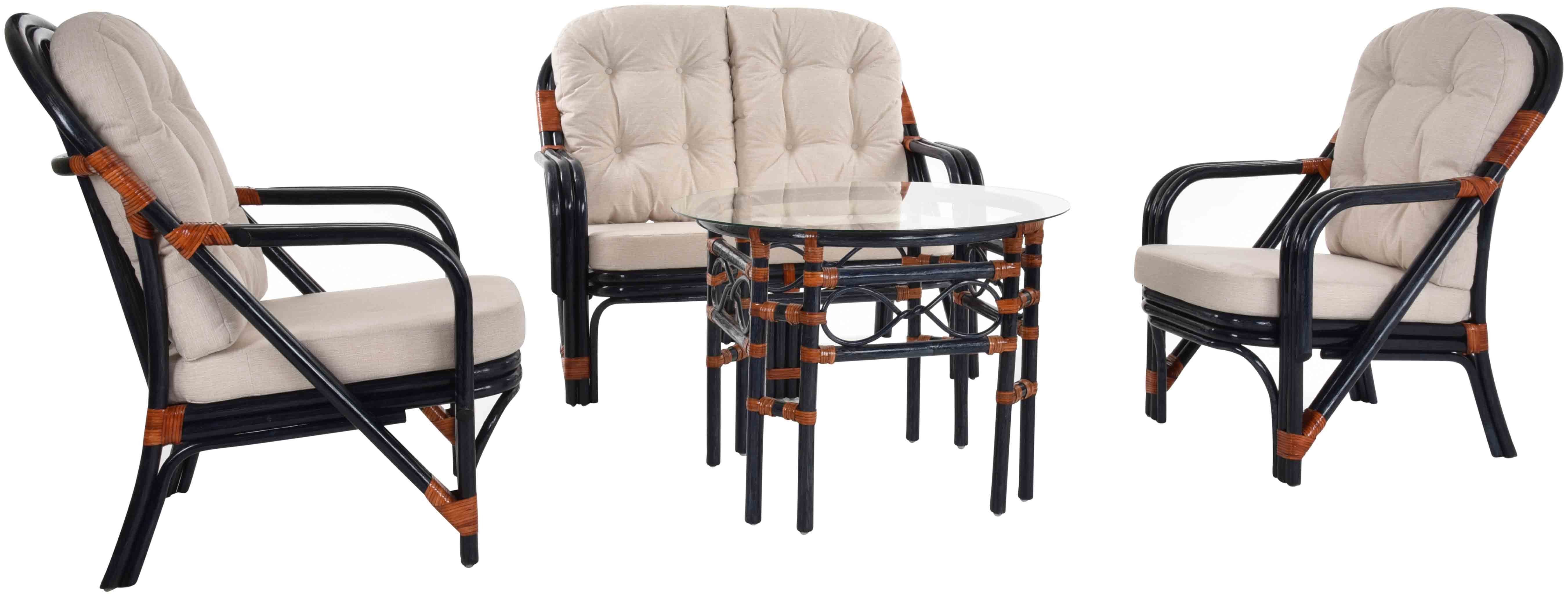 Tisch), Sessel, NIAM 1x Zweisitzersofa, 2x Sitzgruppe 4-teilig, Wohnzimmer Wintergarten Rattan (4-tlg., Rattanmöbel Home Set Rattangruppe Rattanset Krines Gruppe 1x