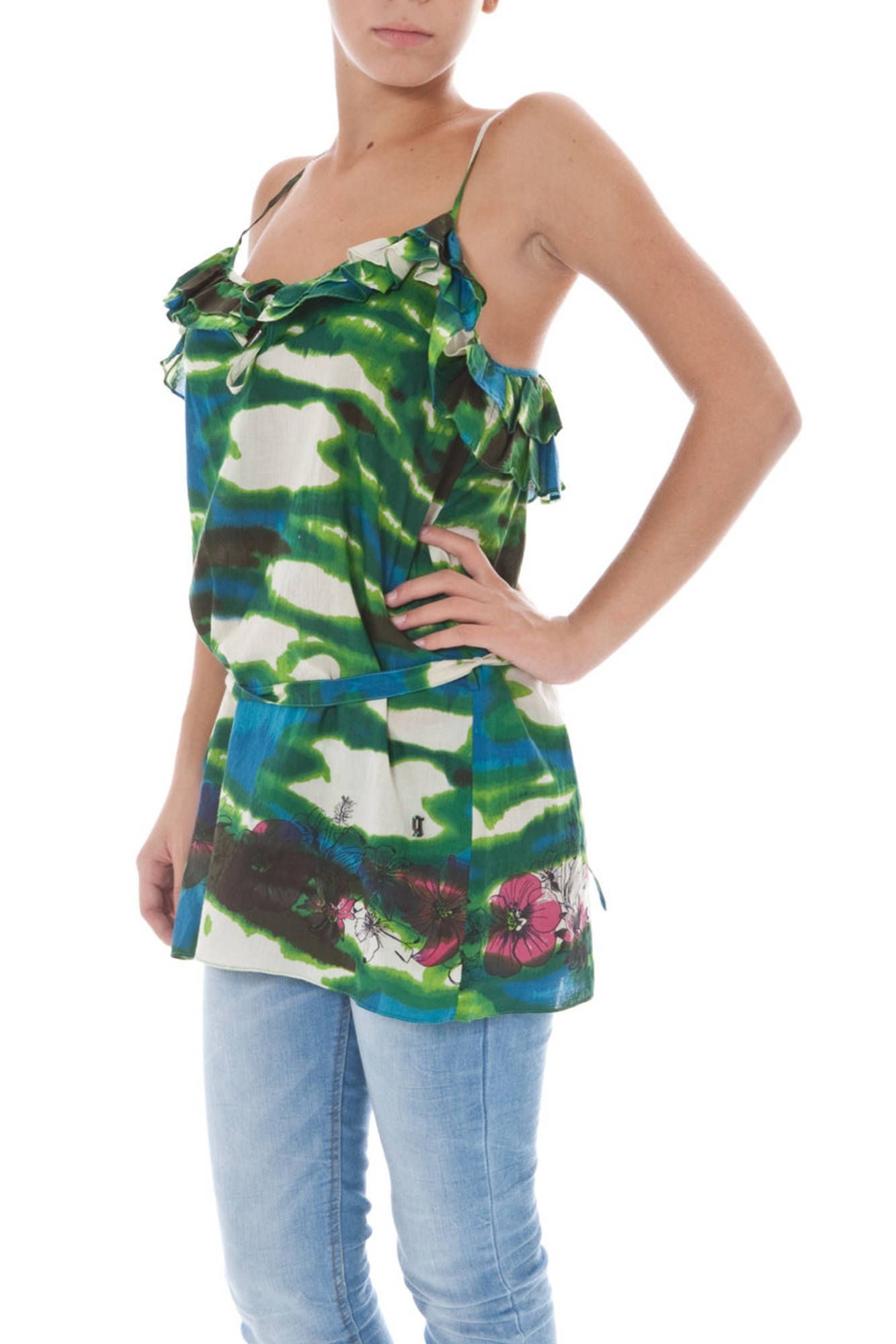 John Galliano T-Shirt Damen-Top in Grün: Trägershirt mit schmalen