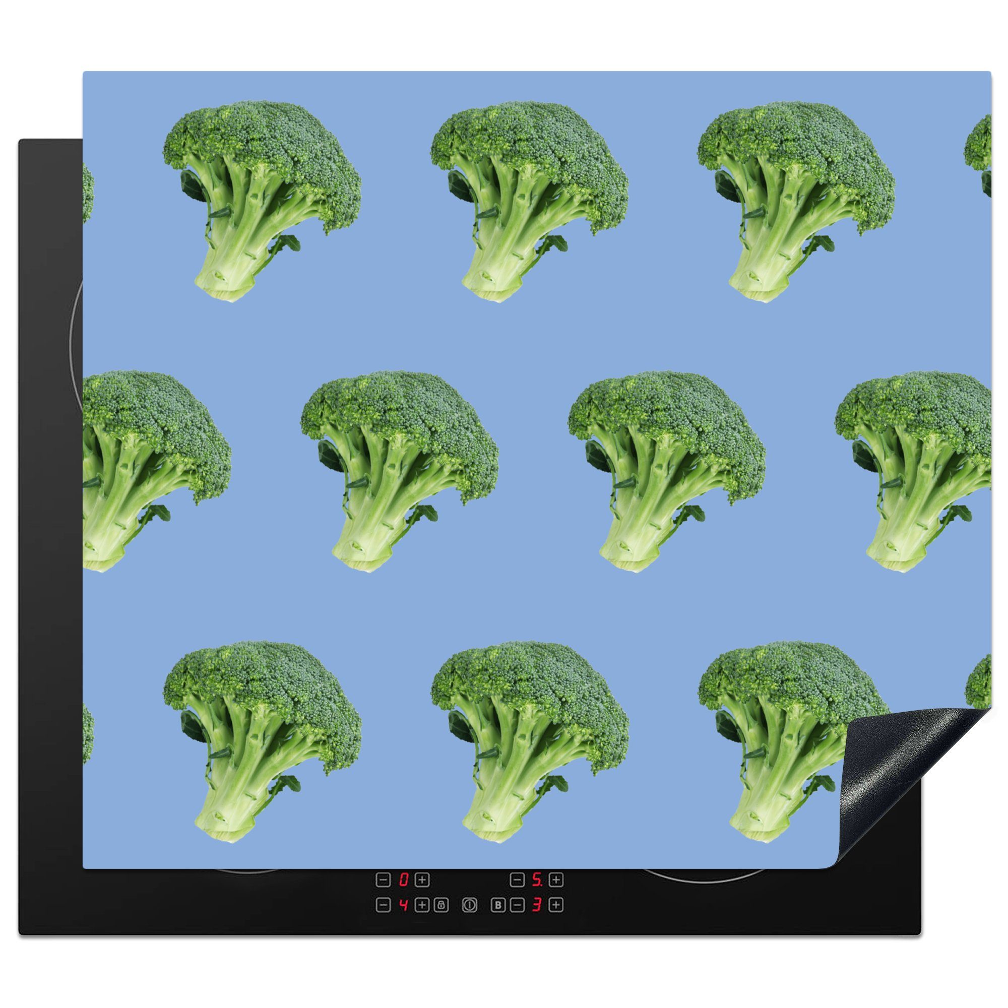 MuchoWow Herdblende-/Abdeckplatte Gemüse - Brokkoli - Muster, Vinyl, (1 tlg), 59x52 cm, Ceranfeldabdeckung für die küche, Induktionsmatte