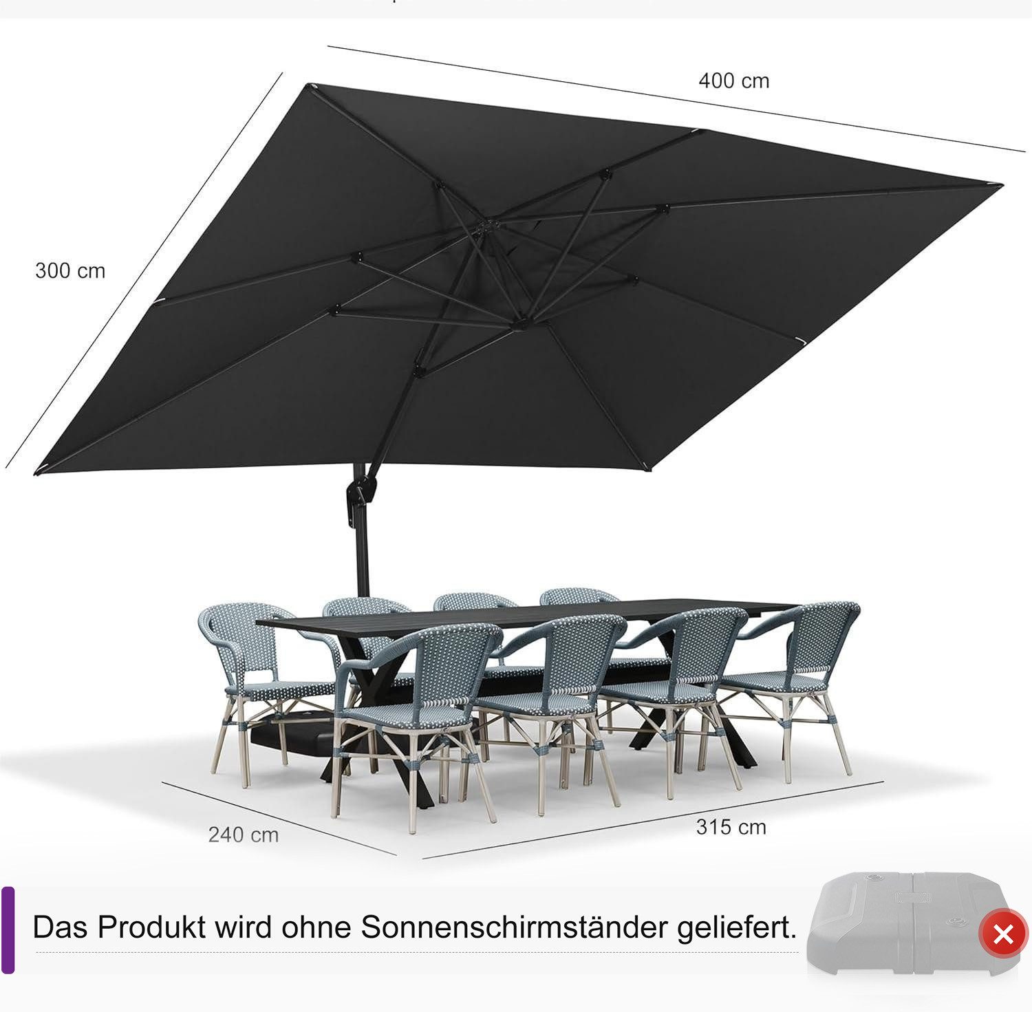 PURPLE LEAF Sonnenschirm Quadratischer Terrassenschirm, Alu günstig online kaufen