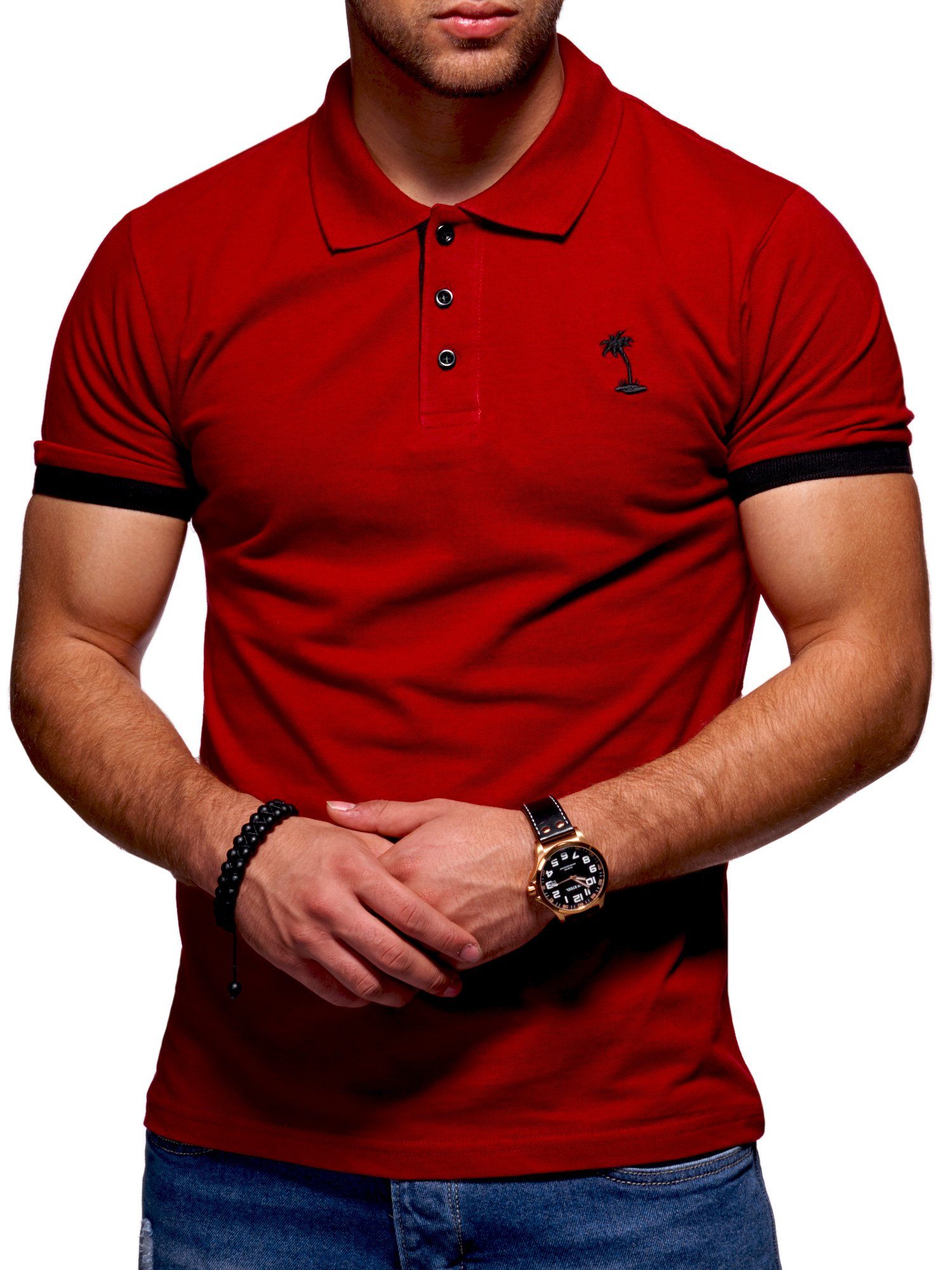 Weinrot-Schwarz Basic Style-Division SDLOSANG Poloshirt Polo-Hemd