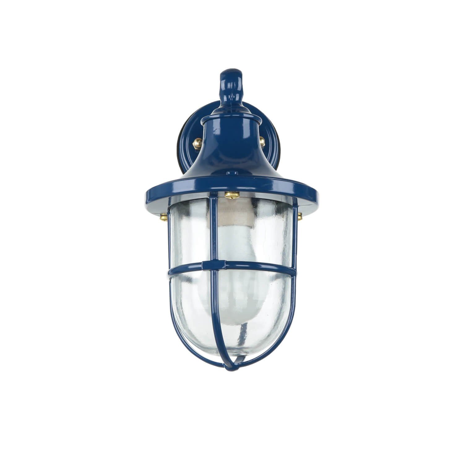 Maritim IP64 Leuchtmittel, ohne SANTORIN, Licht-Erlebnisse Außen-Wandleuchte Glas Blau Garten E27 Echt-Messing Haus