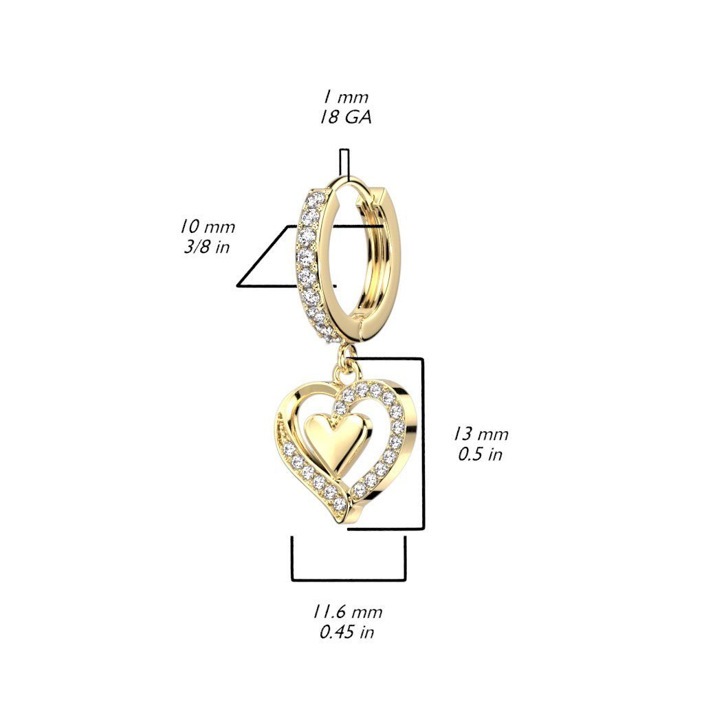 BUNGSA Creolen-Set Creolen mit Herzanhänger aus Ohrringe Ohrschmuck und gold (1 Kristallen 2-tlg), Edelstahl (2 Stück), Paar Damen