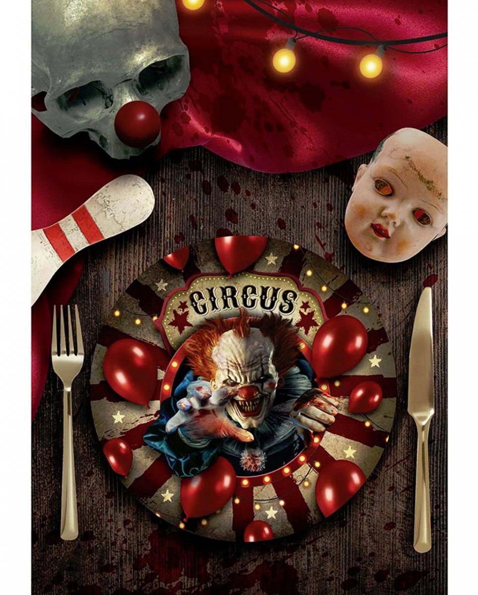 Horror-Shop Einweggeschirr-Set Circus Stüc, Halloween Pappe für 6 Horrorclown Pappteller