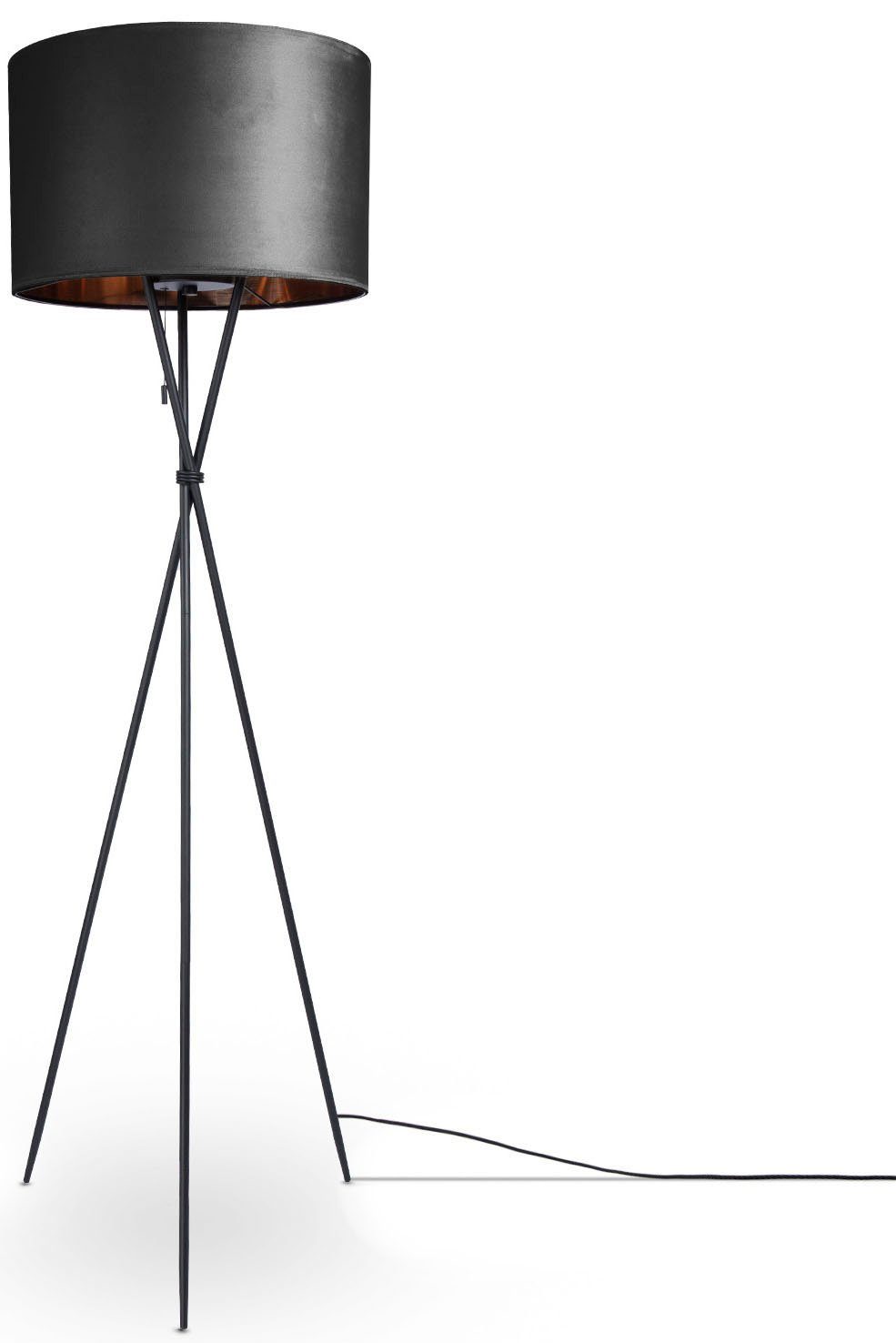 Paco Home uni Stehlampe Color, Standleuchte Filigran ohne Wohnzimmer Dreibein Höhe Kate Velour E27 Leuchtmittel, 177,5cm