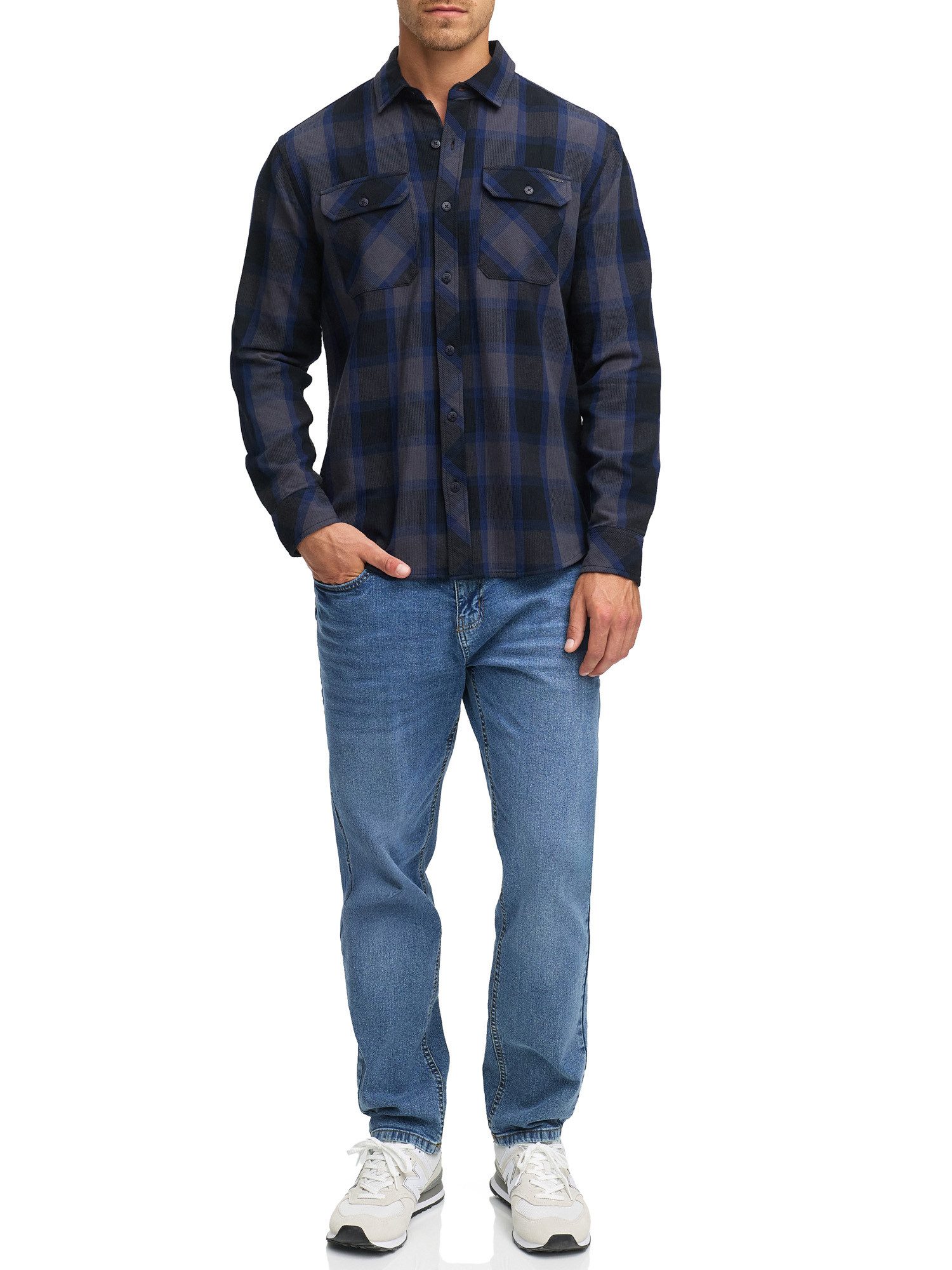 Indicode Langarmhemd Herren INPomal Herrenhemd Langarm Herren Karohemd aus 100% Baumwolle mit Brusttaschen und Umlegekragen