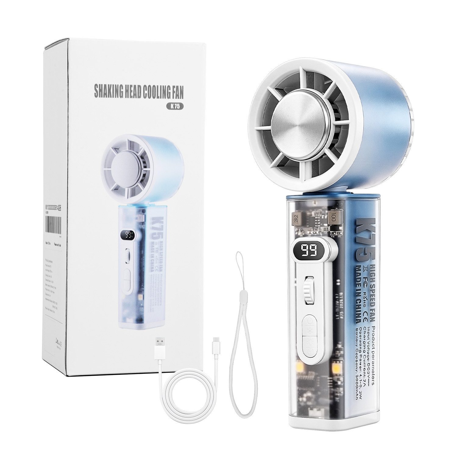 CkeyiN Handventilator Ventilator Akku Eisporzellankühlung Automatisch Oszillierend Tragbar, 100 Windgeschwindigkeiten 3000 mAh Akku LED-Display Licht Klein Lüfter