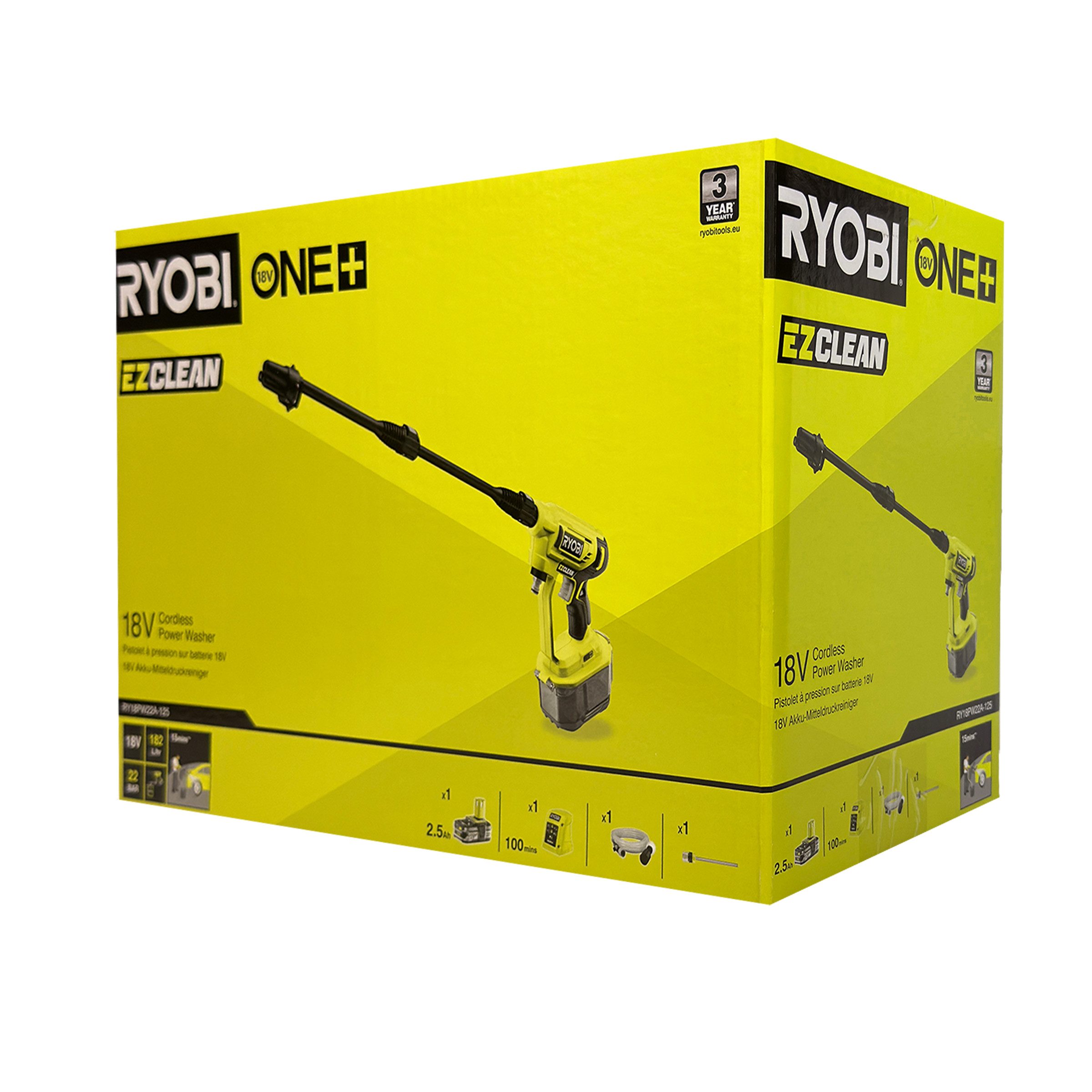 RYOBI Akku-Hochdruckreiniger Ryobi RY18PW22A-125 Hochdruckreiniger 18 V ONE+ (ohne Akku/Lader), (1 tlg)
