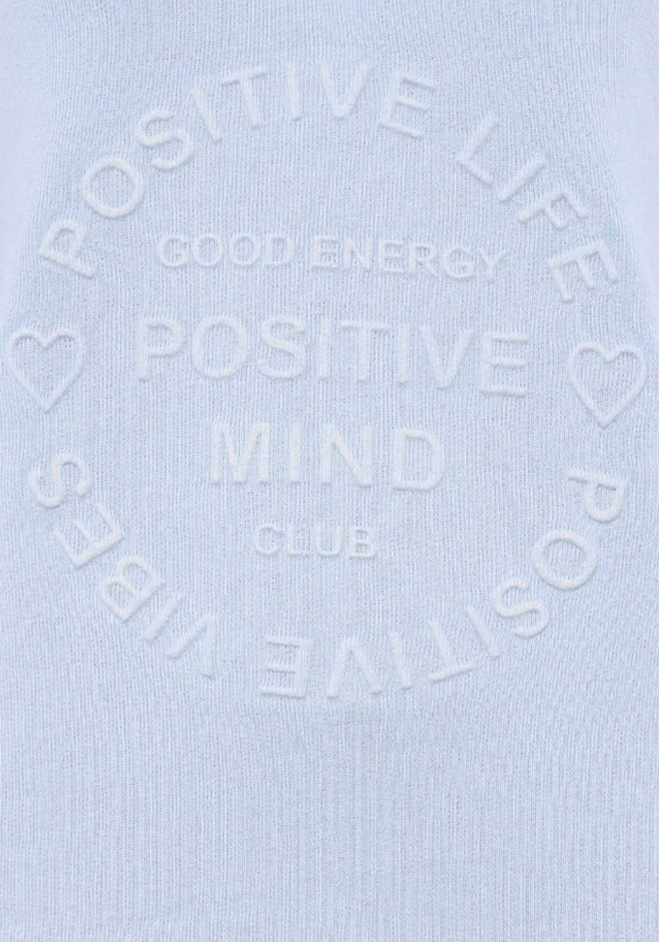 Zwillingsherz Sweatshirt "Positive Mind" ausgefranster V-Ausschnitt, Used Look, Langarm, Schriftzug – Bild 5 von 5