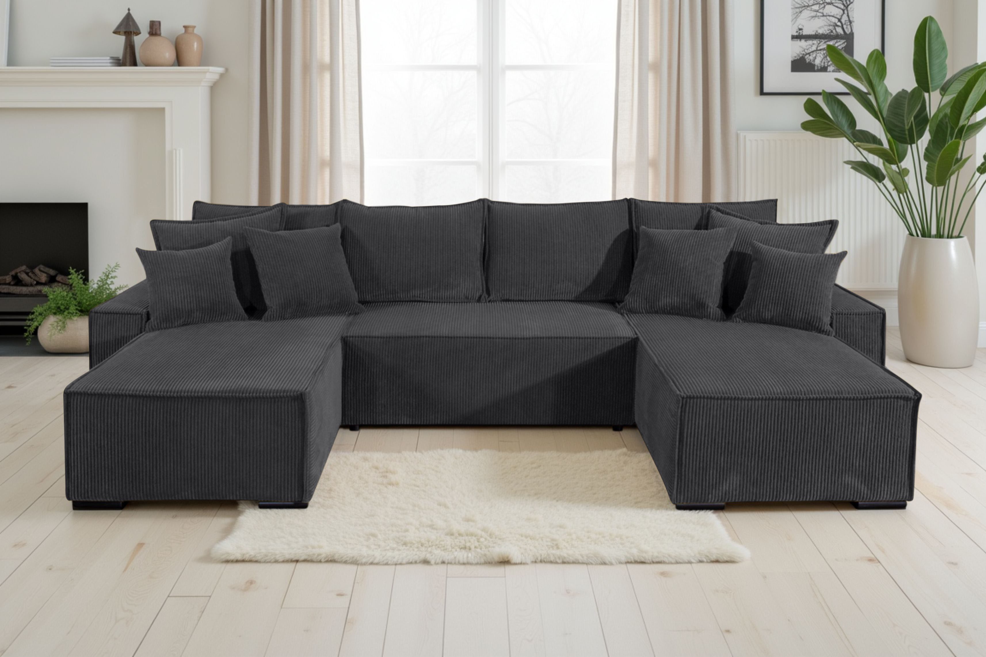 COLLECTION AB Wohnlandschaft Manhattan U-Form, B: 313 cm, in Breit- oder Normalcord, Schlaffunktion, Bettkasten & Zierkissen, Federkern
