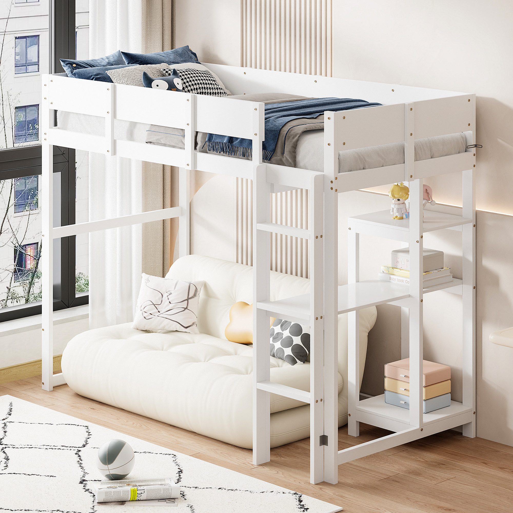 Flieks Hochbett Massivholz Kinderbett 90x200cm mit günstig online kaufen