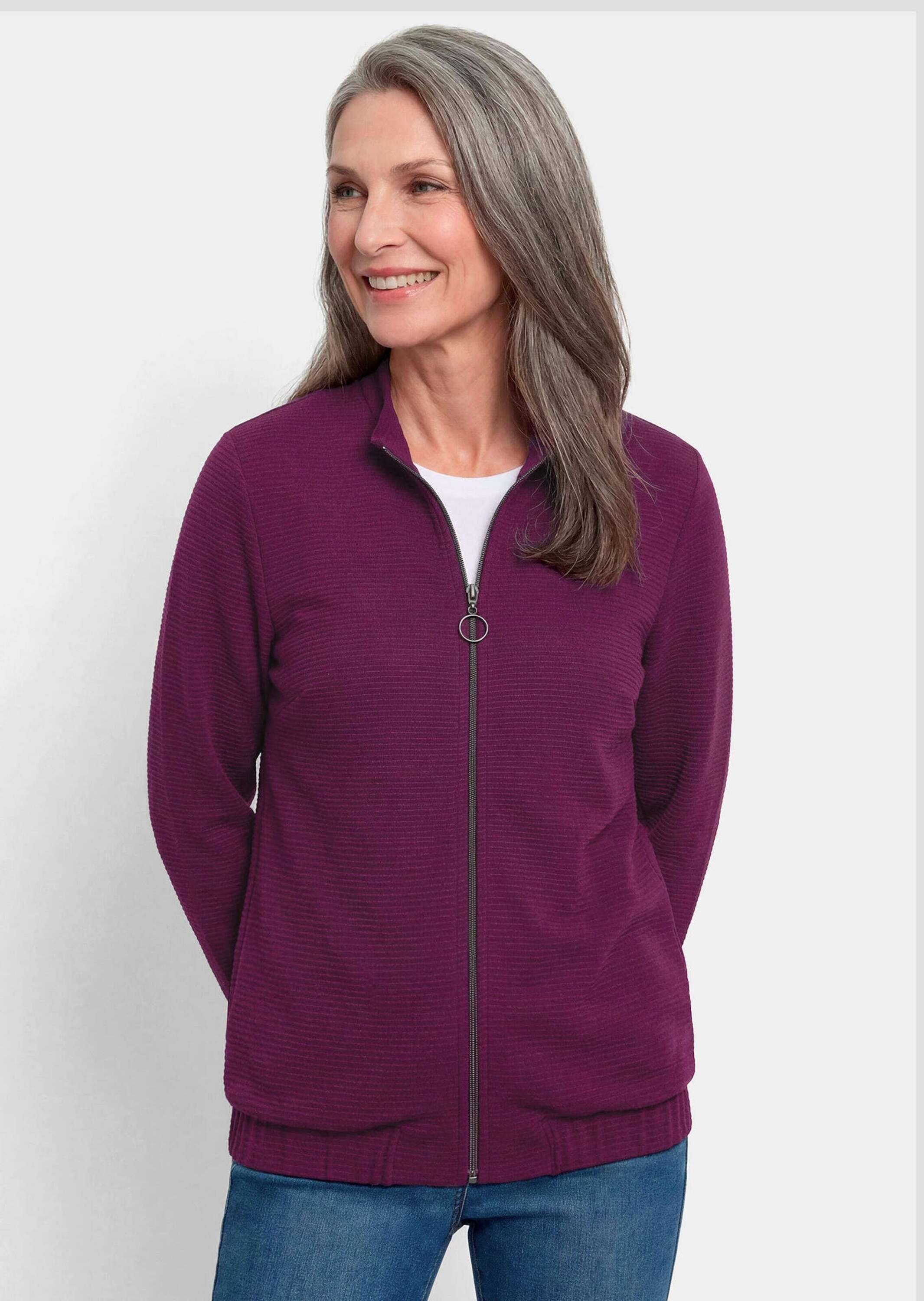 GOLDNER Outdoorjacke Kurzgröße: Jerseyjacke mit Ottomanstruktur Sportive Blouson-Form mit Stehkragen, Reißverschluss und Gummibund